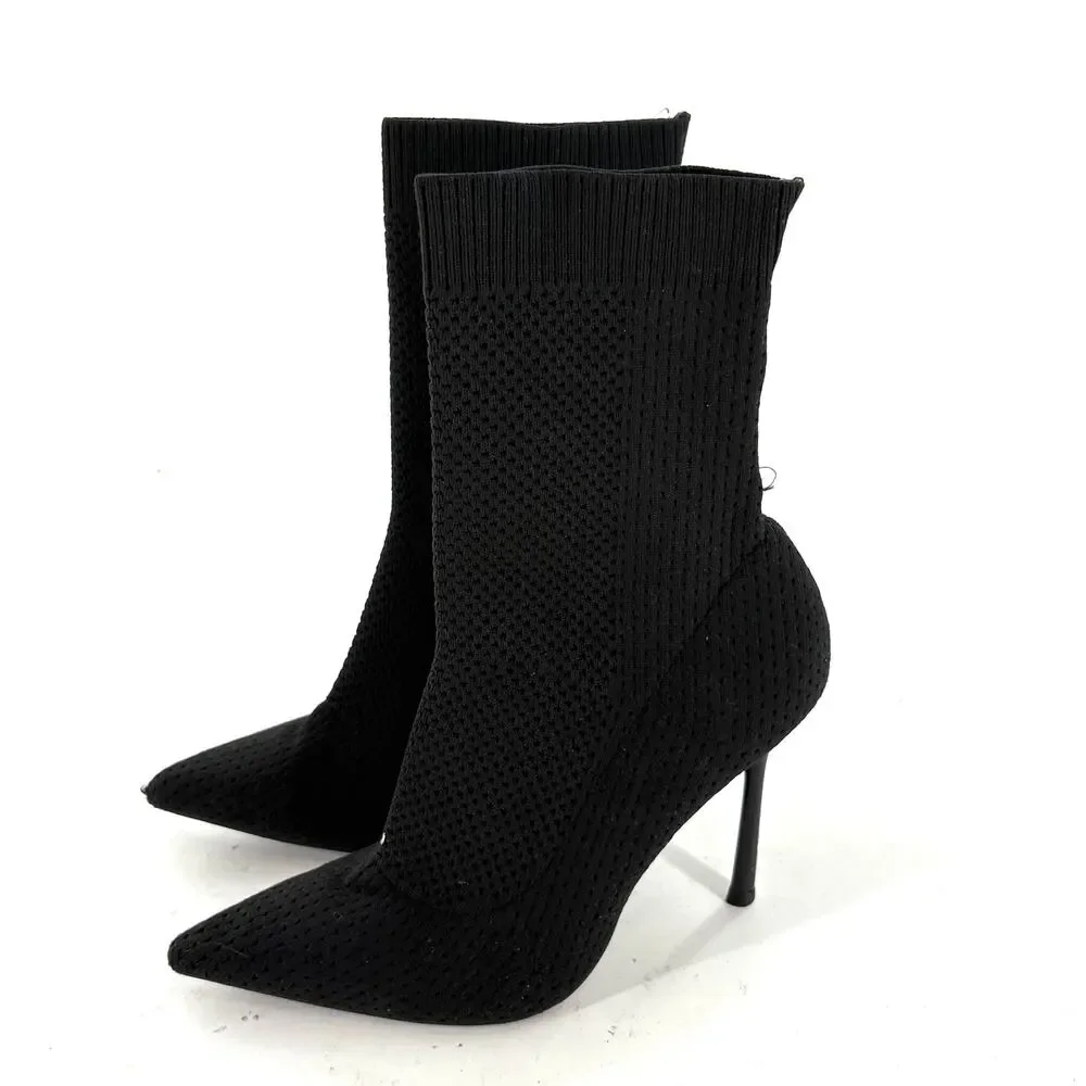 Zara Sock Boots 36 6 Heel Ankle Booties Glam Dressy Capsule Minimalist